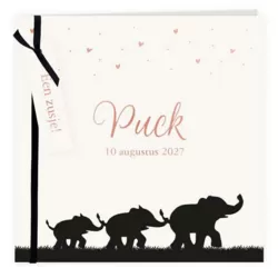 Geboortekaartje zusje olifanten silhouet met label en foliedruk