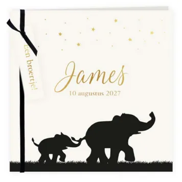 Geboortekaart olifanten silhouet broertje met label en foliedruk
