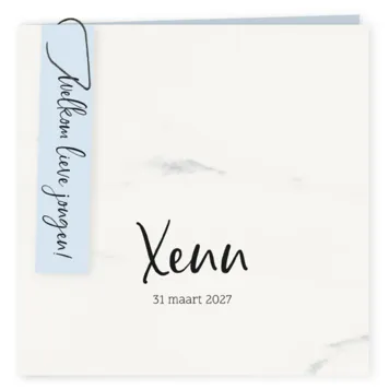 Modern geboortekaartje marmer blauw
