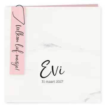 Modern geboortekaartje marmer roze