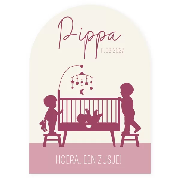 Geboortekaartje silhouet baby in wieg