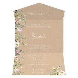 Geboortekaart mapje kraft bloemen