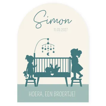 Geboortekaartje silhouet baby in wieg