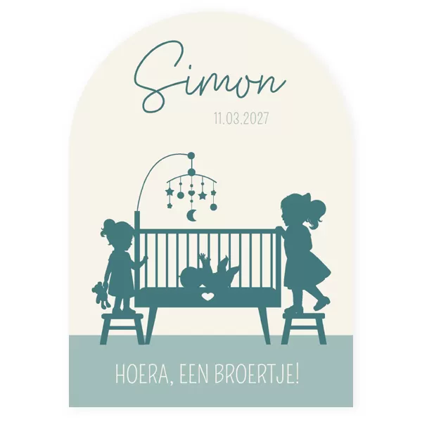 Geboortekaartje silhouet baby in wieg