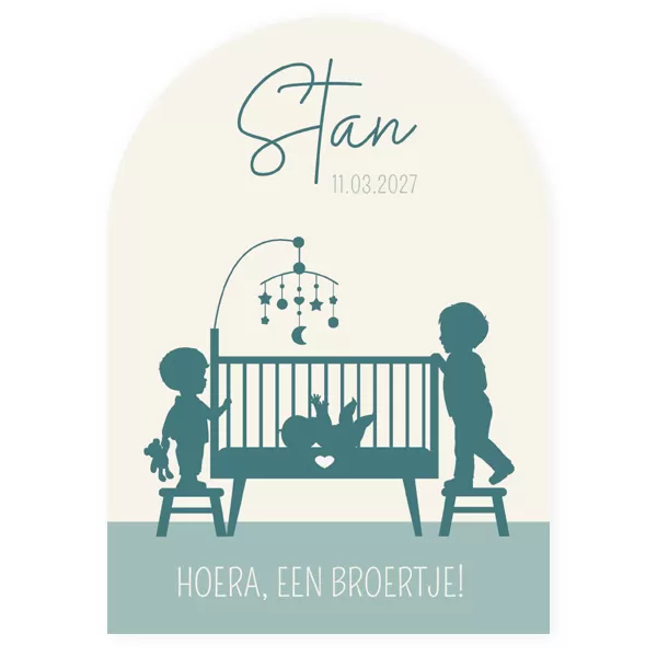Geboortekaartje silhouet baby in wieg