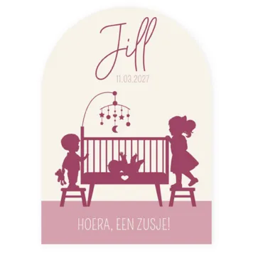 Geboortekaartje silhouet baby in wieg