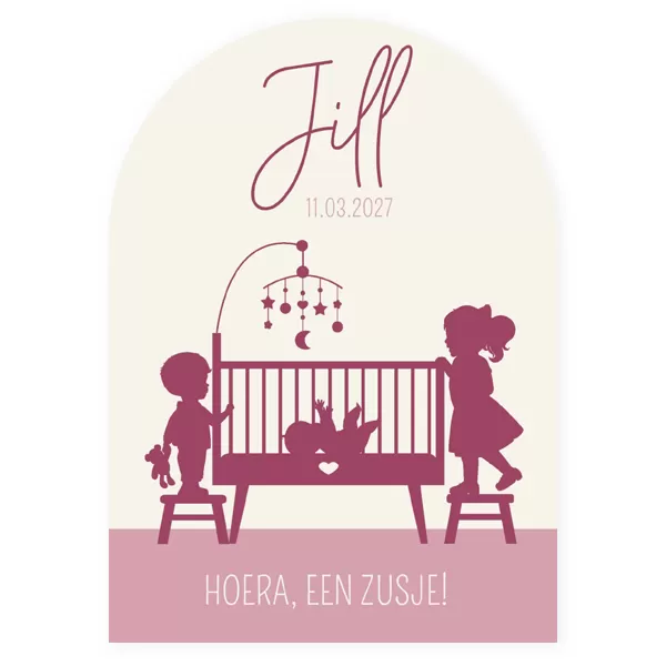 Geboortekaartje silhouet baby in wieg