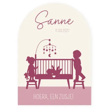 Geboortekaartje silhouet baby in wieg
