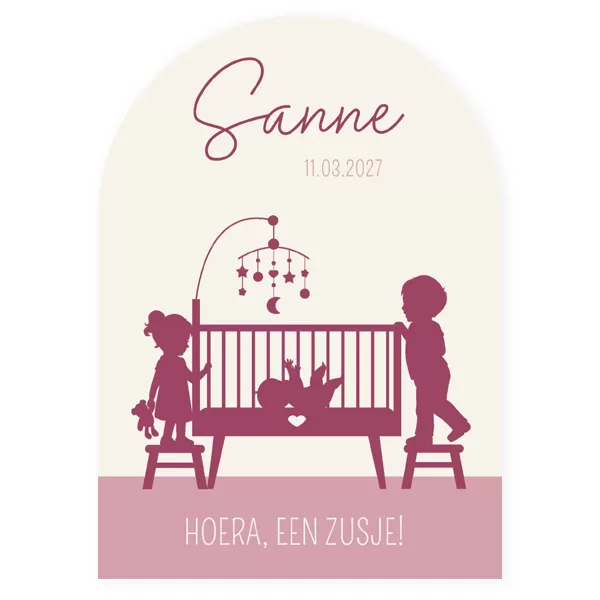 Geboortekaartje silhouet baby in wieg
