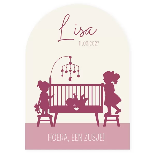 Geboortekaartje silhouet baby in wieg