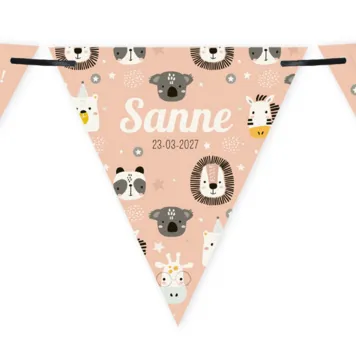 Slinger geboortekaart dieren roze