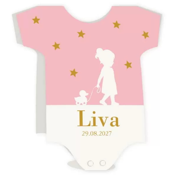 Geboortekaart romper meisje met silhouet