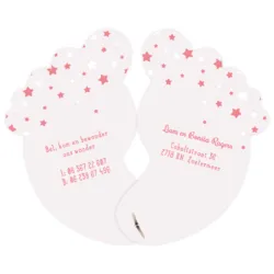 Voetjes geboortekaart sterren roze