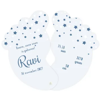 Voetjes geboortekaart sterren blauw