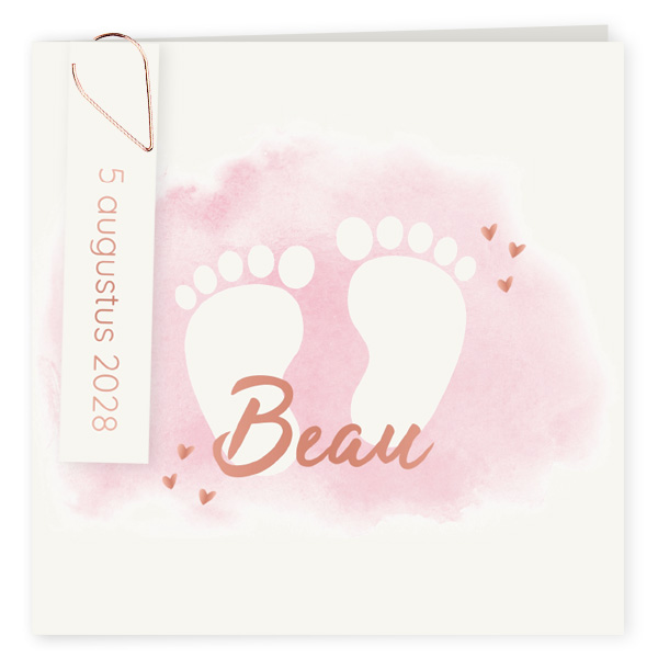 Geboortekaartje meisje met voetjes op roze aquarel