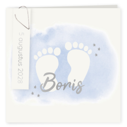 Geboortekaartje jongen met voetjes op blauwe aquarel