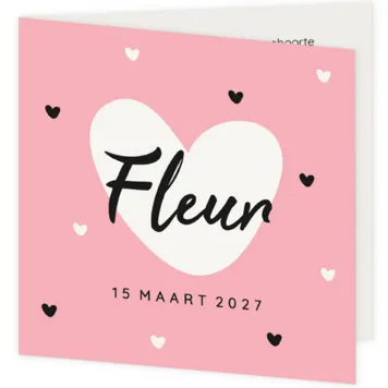 Geboortekaart meisje roze met hartjes
