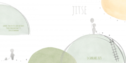 Geboortekaartje Jitse - Cirkel met silhouette jongetje met ballon