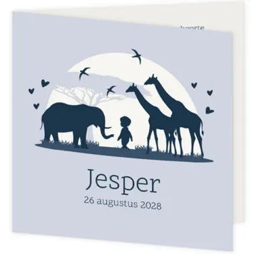 Geboortekaart silhouet jongen met dieren