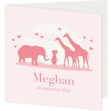 Geboortekaart silhouet meisje met dieren