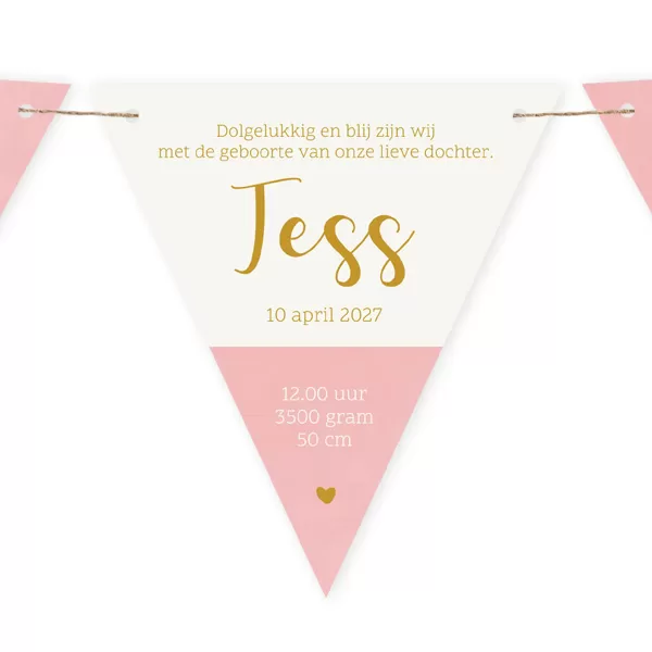 Geboortekaart slinger meisje met silhouet roze