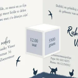 Geboortekaart drieluik boerderij jongen blauw