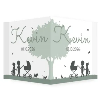 Raambord silhouet grote broer en zus kinderwagen stans