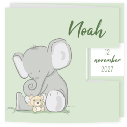 Geboortekaartje drieluik olifantje met beertje Noah