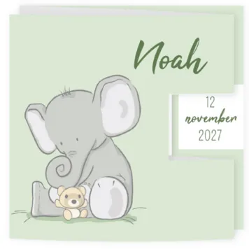 Geboortekaart drieluik olifantje met beertje Noah
