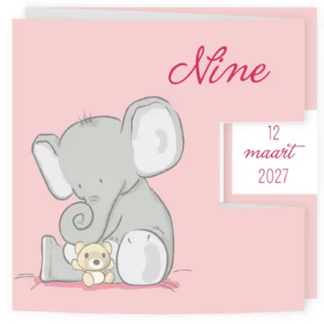 Geboortekaart drieluik olifantje met beertje Nine