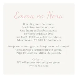 Babyborrel roze tweeling meisjes