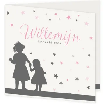Dubbele kaart sterren met silhouet zusjes