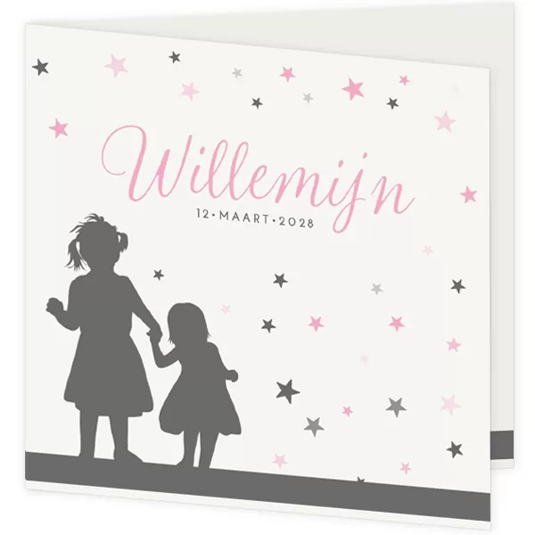 Dubbele kaart sterren met silhouet zusjes