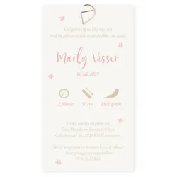 Geboortekaartje labels meisje roze met bloemetjes