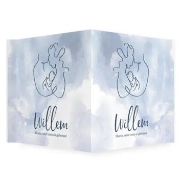 Raambord met lijntekening van ouders met baby in blauw