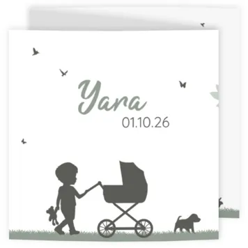 Geboortekaart silhouet grote broer kinderwagen