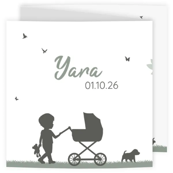 Geboortekaart silhouet grote broer kinderwagen