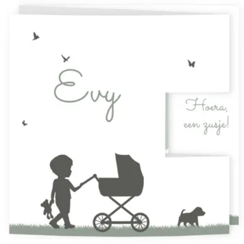 Geboortekaart silhouet grote broer kinderwagen stans