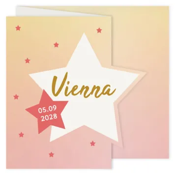 Geboortekaart ster roze oranje