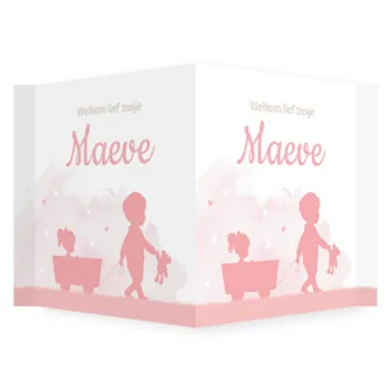 Raambord roze silhouet meisje met grote broer