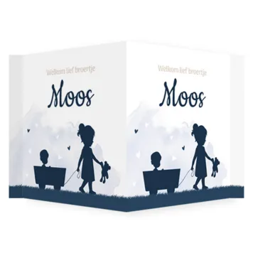 Raambord blauw silhouet jongen met grote zus
