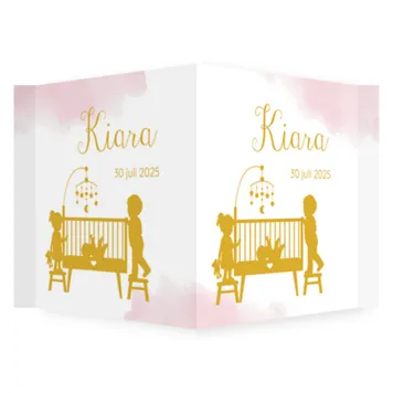 Raambord waterverf roze grote broer en zus silhouet