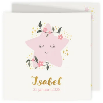 Geboortekaart lieve roze ster met foliedruk