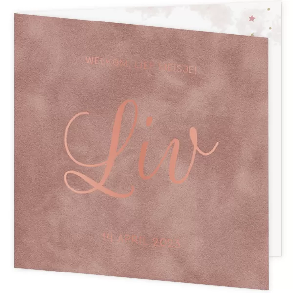 Geboortekaart Liv - Velvet textuur met rosegoudfolie