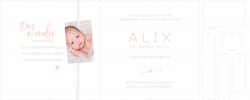 Geboortekaartje Alix - Roze patroon met label en suède koord