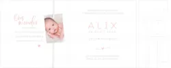 Geboortekaart Alix - Roze patroon met label en suède koord