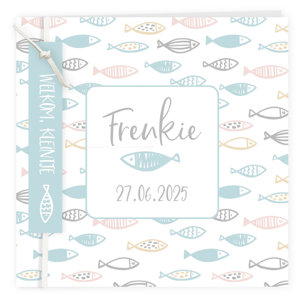 Geboortekaartje Frenkie - Visjes patroon met labels