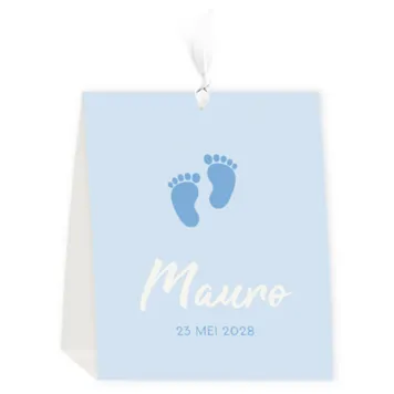 Geboortekaart tent blauw met voetjes