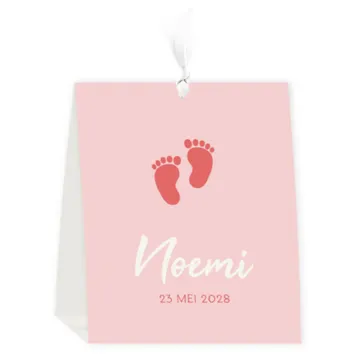 Geboortekaart tent roze met voetjes