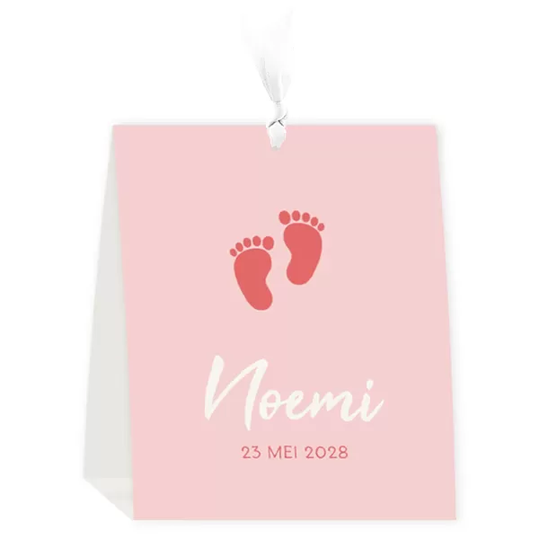 Geboortekaart tent roze met voetjes